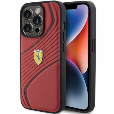 Ferrari Twist Metal Logo case for iPhone 15 Pro - red