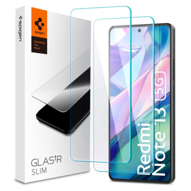 [Užsakomoji prekė] Plėvelė Xiaomi Redmi Note 13 5G (set 2) - Spigen Glas.tR Slim - Skaidrus