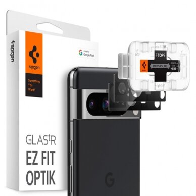 [Užsakomoji prekė] Kameros apsauga Google Pixel 8 (2vnt) - Spigen Glas.tR Optik EZ FIT - Juodas