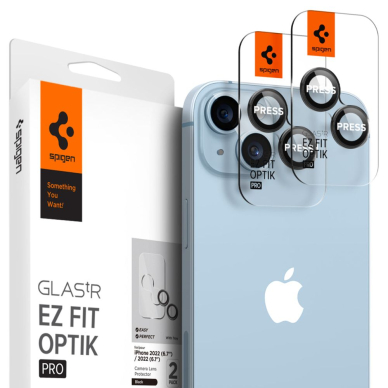 [Užsakomoji prekė] Plėvelė kamerai iPhone 14 / 14 Plus (2vnt) - Spigen Optik.TR EZ FIT - Juodas