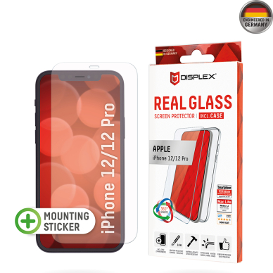 [Užsakomoji prekė] Grūdintas stikliukas iPhone 12 / 12 Pro - Displex Real Glass + Case - Skaidrus