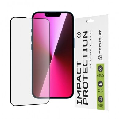 [Užsakomoji prekė] Ekrano apsauga skirta iPhone 13 / 13 Pro / 14 - Techsuit 111D Full Cover / Full Glue Glass - Juodas BVC439