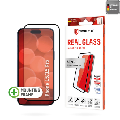 [Užsakomoji prekė] Grūdintas stikliukas iPhone 15 / 15 Pro - Displex Real Glass Full Cover - Juodas