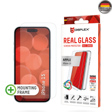 [Užsakomoji prekė] Grūdintas stikliukas iPhone 15 - Displex Real Glass + Case - Skaidrus