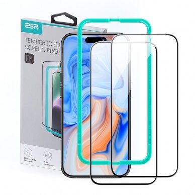 [Užsakomoji prekė] Apsauginis stikliukas iPhone 15 Plus (set 2) - ESR TempeRed Glass - Juodas