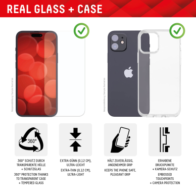 [Užsakomoji prekė] Grūdintas stikliukas iPhone 15 Pro Max - Displex Real Glass + Case - Skaidrus 1