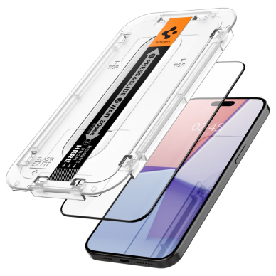 [Užsakomoji prekė] Apsauginis stikliukas iPhone 15 Pro Max (2vnt) - Spigen Glas.TR EZ FIT - Juodas 1