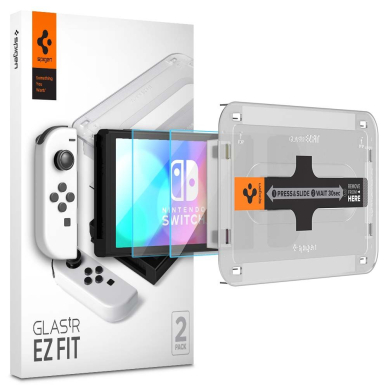 [Užsakomoji prekė] Ekrano apsauga skirta Nintendo Switch OLED (2vnt) - Spigen Glas.TR EZ FIT - permatomas