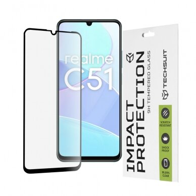 [Užsakomoji prekė] Apsauginis stikliukas Realme C51 / Note 50 - Techsuit 111D Full Cover / Full Glue Glass - Juodas