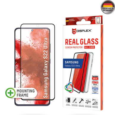 [Užsakomoji prekė] Grūdintas stikliukas Samsung Galaxy S22 Ultra 5G - Displex Real Glass 3D + Case - Skaidrus