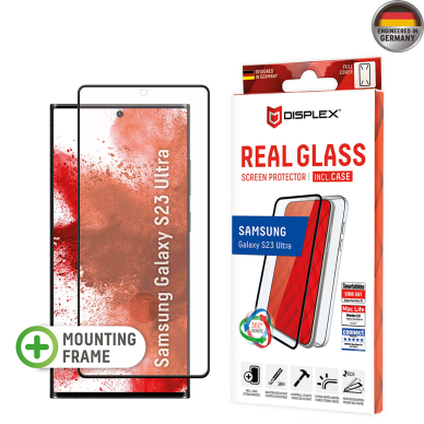 [Užsakomoji prekė] Grūdintas stikliukas Samsung Galaxy S23 Ultra - Displex Real Glass 3D + Case - Skaidrus