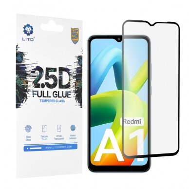 [Užsakomoji prekė] Apsauginis stikliukas Xiaomi Redmi A1 / A1+ / A2 / A2+ - Lito 2.5D FullGlue Glass - Juodas