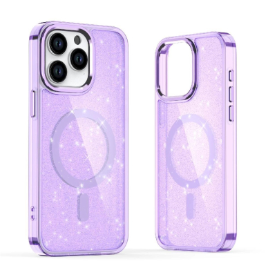 Dėklas Glitter MagSafe iPhone 16 Plus - violetinis