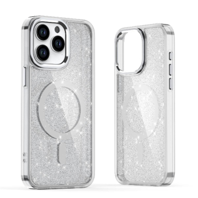 Dėklas Glitter MagSafe iPhone 16 Pro - baltas