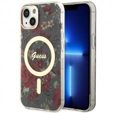 Telefono Dėklas Case Guess iPhone 14 6.1" Pilkas hardcase Flower MagSafe GNZ022