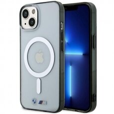 Telefono Dėklas Case BMW iPhone 14 Plus 6.7" Permatomas hardcase Silver Ring MagSafe GNZ022