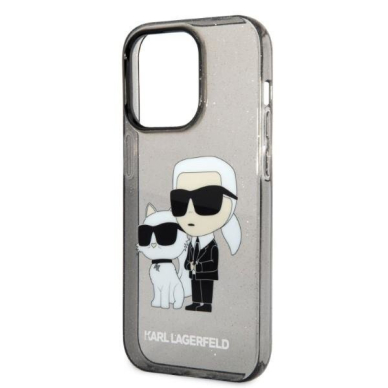 Telefono Dėklas Karl Lagerfeld Glitter Karl&Choupette na iPhone 14 Pro Max Juodas Skaidrus su Blizgučiais GNZ022 1