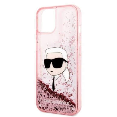 Telefono Dėklas Karl Lagerfeld Glitter Karl's Head na iPhone 14 Skaidrus Rožinis GNZ022 1