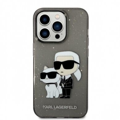 Telefono Dėklas Karl Lagerfeld Glitter Karl&Choupette na iPhone 14 Pro Juodas Skaidrus Blizgus GNZ022 1