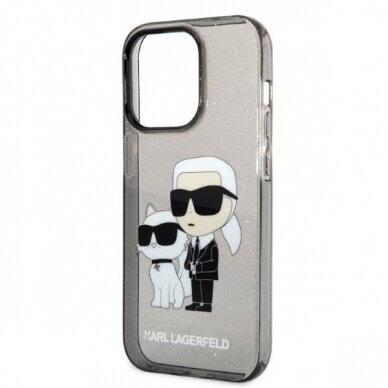 Telefono Dėklas Karl Lagerfeld Glitter Karl&Choupette na iPhone 14 Pro Juodas Skaidrus Blizgus GNZ022 2