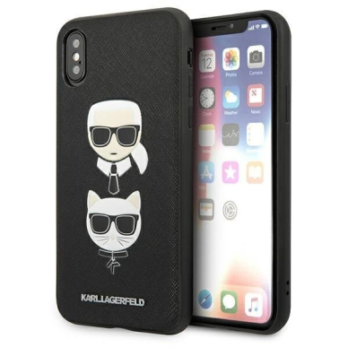 Telefono Dėklas Karl Lagerfeld Saffiano Karl&Choupette Head na iPhone XS Max Juodas GNZ022