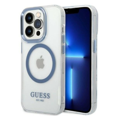 Telefono Dėklas Guess Metal Outline MagSafe na iPhone 14 Pro Skaidrus GNZ022