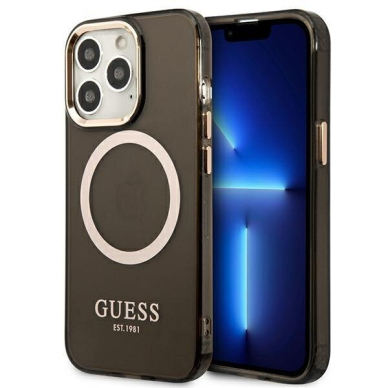 Telefono Dėklas Guess Gold Outline Translucent MagSafe na iPhone 13 Pro Max Juodas Skaidrus GNZ022