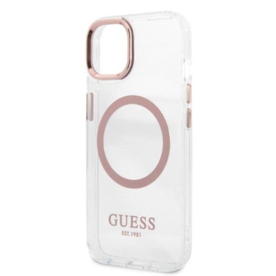 Telefono Dėklas Guess Metal Outline MagSafe na iPhone 13 Skaidrus Rožinis GNZ022 1