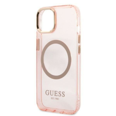 Telefono Dėklas Guess Gold Outline Translucent MagSafe na iPhone 13 Rožinis Skaidrus GNZ022 1