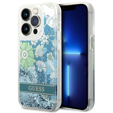 Telefono Dėklas Guess Flower Liquid Glitter na iPhone 14 Pro Max GNZ022