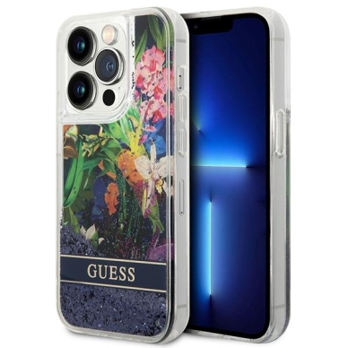 Telefono Dėklas Guess Flower Liquid Glitter na iPhone 14 Pro Max GNZ022