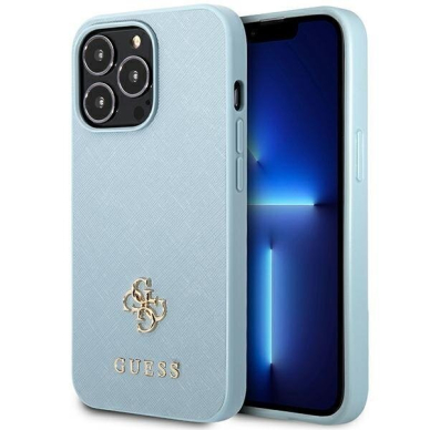 Telefono Dėklas Guess Saffiano 4G Small Metal Logo na iPhone 13 Pro Max Mėlynas GNZ022