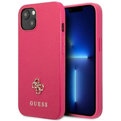 Telefono Dėklas Guess Saffiano 4G Small Metal Logo na iPhone 13 mini Rožinis GNZ022