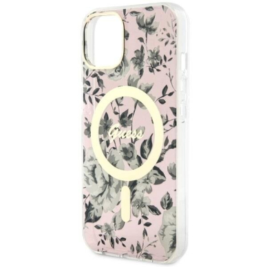 Telefono Dėklas Case Guess iPhone 14 6.1" Rožinis Permatomas hardcase Flower MagSafe GNZ022 1