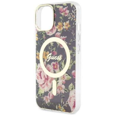 Telefono Dėklas Case Guess iPhone 14 6.1" Juodas Permatomas hardcase Flower MagSafe GNZ022 1