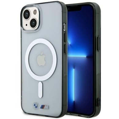 Telefono Dėklas Case BMW iPhone 14 Plus 6.7" Permatomas hardcase Silver Ring MagSafe GNZ022