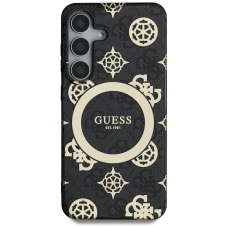 Guess 4G Background Gold Electroplated Peony Pattern MagSafe Dėklas Samsung Galaxy S25 Ultra Juodas