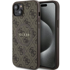 Guess 4G Collection Leather Metal Logo MagSafe Dėklas iPhone 14/15/13 - Rudas