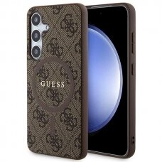 Originalus Guess dėklas 4G Collection Leather Metal Logo MagSafeSamsung Galaxy S24 - Rudas