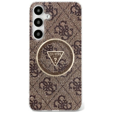 Guess 4G Glitter Triangle Buttons MagSafe Dėklas Samsung Galaxy S25 Rudas