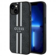 Originalus Guess dėklas 4G Printed Stripes MagSafeiPhone 15/14/13 - Juodas