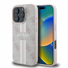 Guess 4G Printed Stripes MagSafe Dėklas iPhone 16 Pro Max - Rožinis