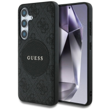 Guess 4G Round Patch Classic Logo MagSafe Dėklas Samsung Galaxy S25 Juodas