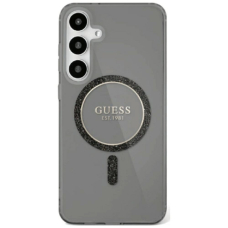 Guess Glitter Circle Classic Logo MagSafe Dėklas Samsung Galaxy S25 Juodas