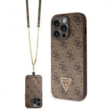 Originalus dėklas Guess GUHCP15LP4TDSCPW iPhone 15 Pro 6.1  Rudas/Rudas hardcase Crossbody 4G Metal Logo