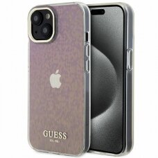 Originalus dėklas Guess GUHCP15SHDECMP iPhone 15 6.1  rožinis/rožinis hardcase IML Faceted Mirror Disco Iridescent