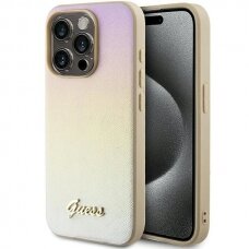 Originalus Guess dėklas GUHCP15XPSAIRSD iPhone 15 Pro Max 6.7" Auksinis/Auksinis hardcase Saffiano Iridescent Script