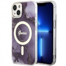 Dėklas Guess Golden Marble MagSafe GUHMP14SHTMRSU iPhone 14 Purpurinis