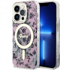 Dėklas Guess Flower MagSafe GUHMP14XHCFWSP iPhone 14 Pro Max Rožinis