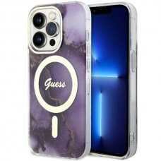 Dėklas Guess Golden Marble MagSafe GUHMP14XHTMRSU iPhone 14 Pro Max Purpurinis